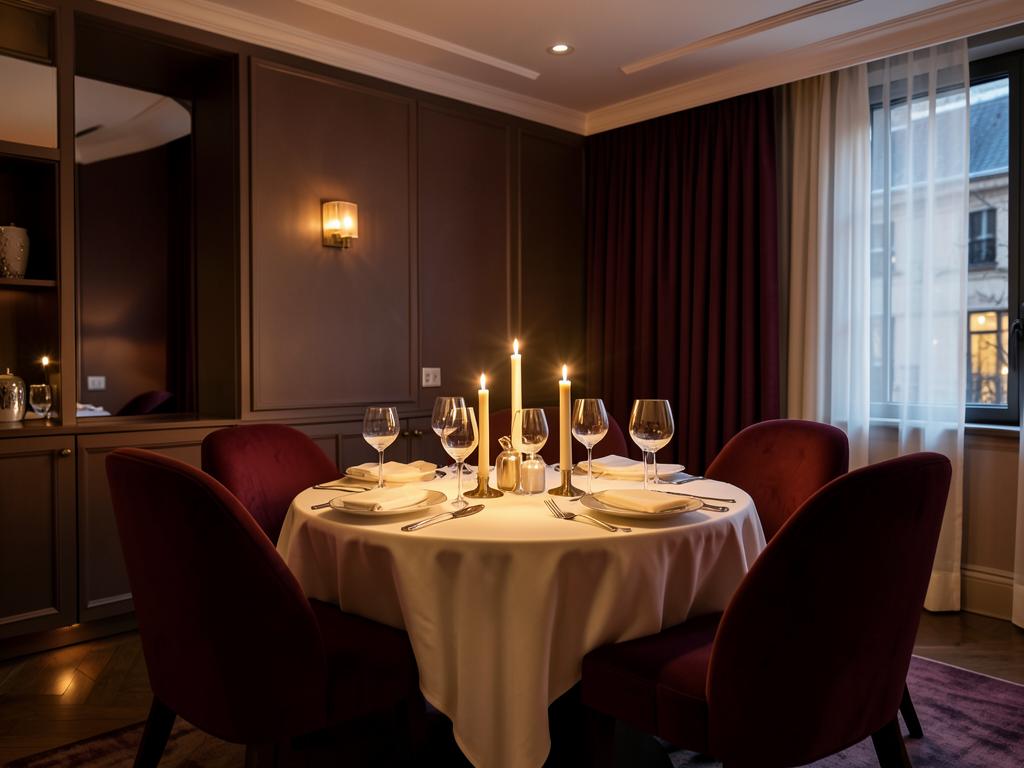 Privat dining-lokale med levende lys i eksklusive rammer